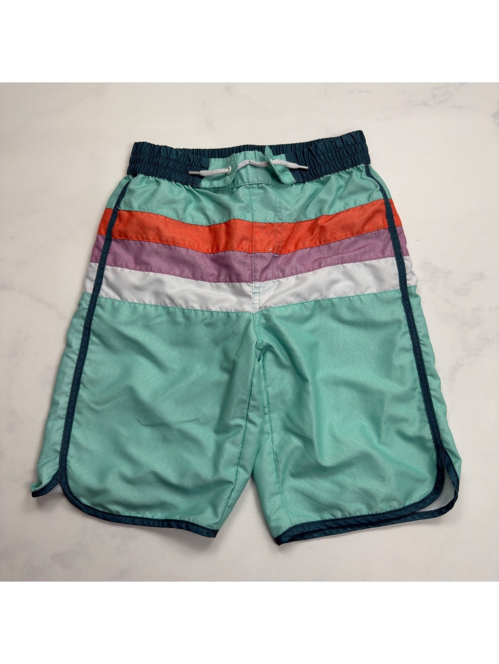kidpik Swim Trunks Colorblock Striped Elastic Waist - Boys L 12